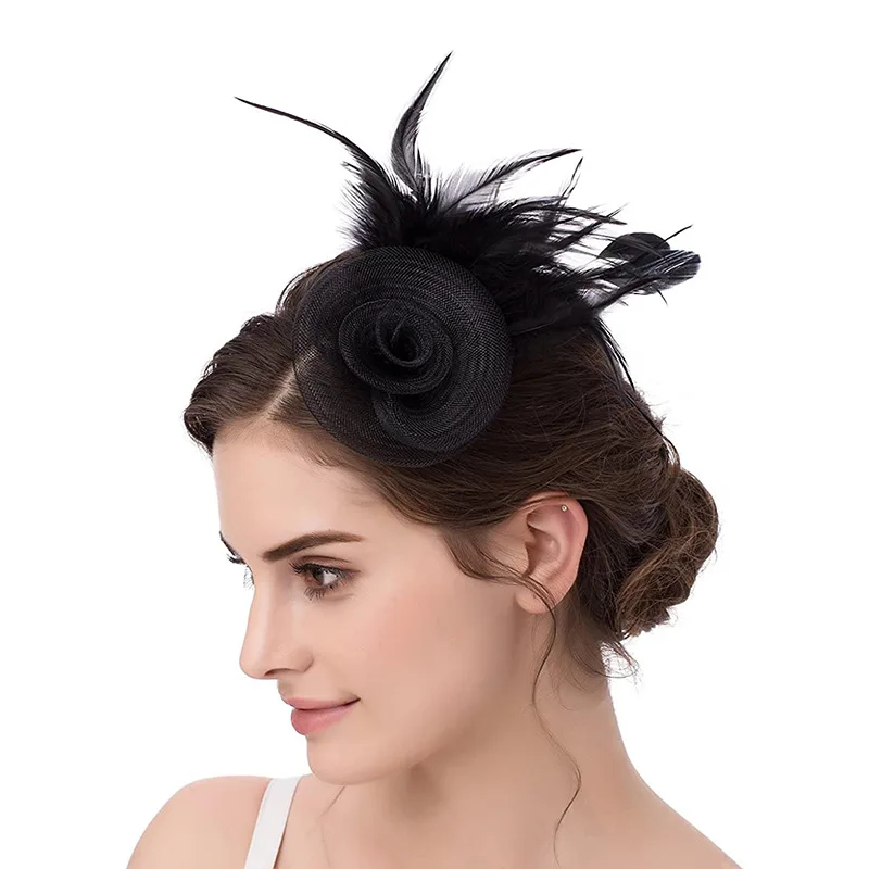 

Headdress Flower Retro Dance Veil Hairpin Ornament Artistic Mesh Feather Headband