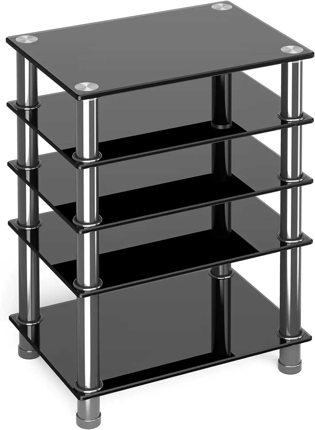

Media Stand with 5-Tier Tempered Glass Shelves, Modern AV Cabinet with Ample Storage for Entertainment Stereo Components, Sturdy