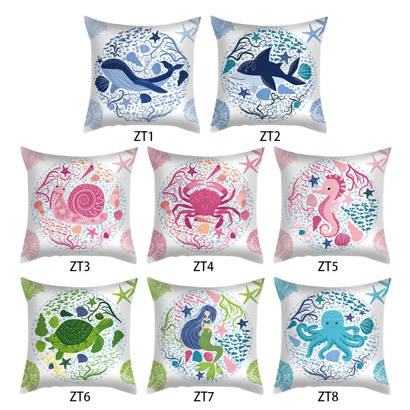 

Sea Turtle Nautical Mermaid Pattern Cotton Linen Throw Pillow Cushion Cover Car Home Decoration Sofa Decorative Pillowcase