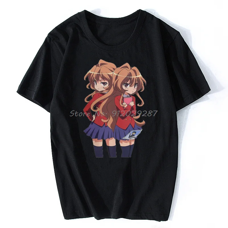 

Футболка Toradora мужская с рисунком манги и тайги, большая тенниска с графическим принтом, майка из аниме в стиле хип-хоп, уличная одежда, черны...