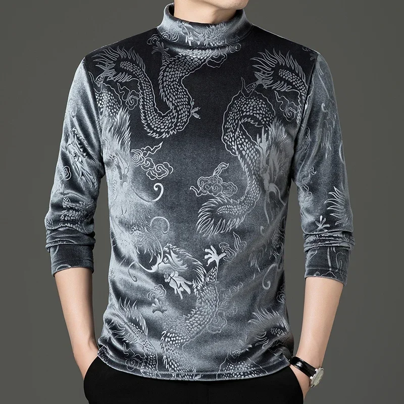 Новый мужской высококачественный золотой бархатный топ с полувысоким