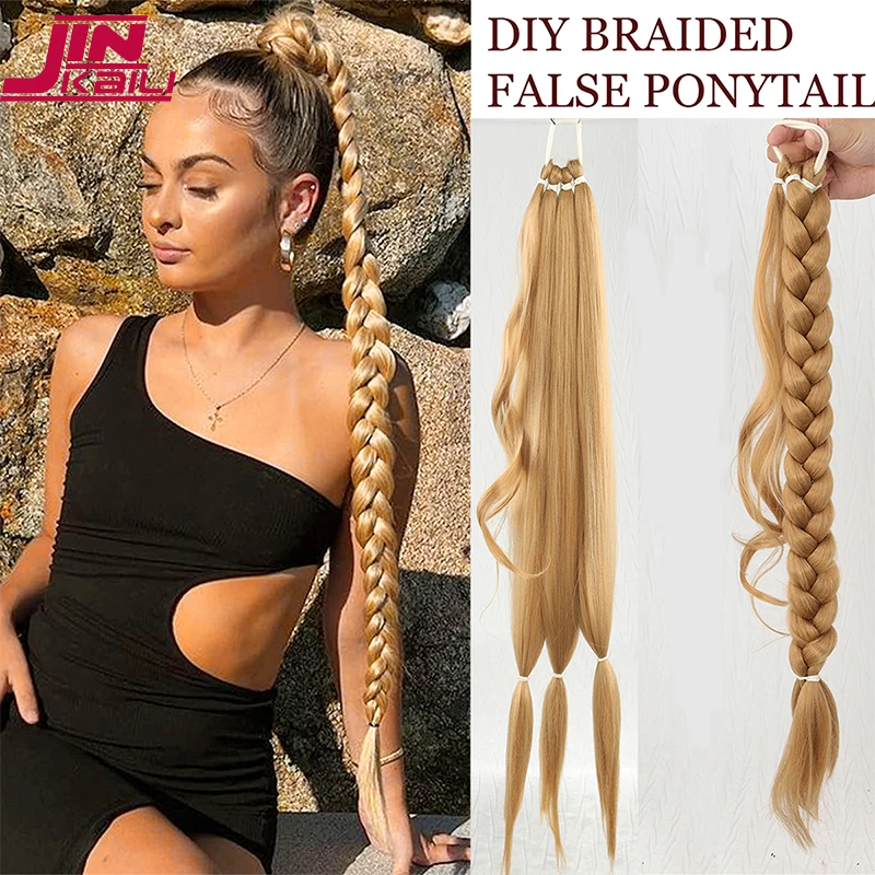 

30inch With Rubber Band Long Ponytail Hair Extensions Braided Ponytail Synthetic Natural Blonde black For Women Hairpiece Braids