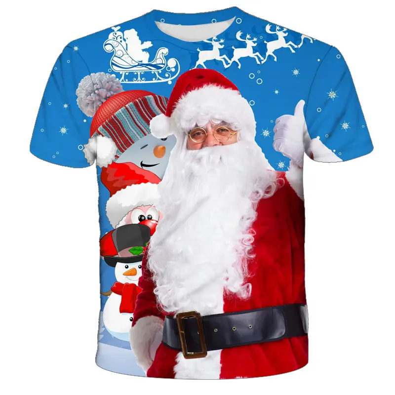 

3-14Ys Kids Clothes Santa Claus With Deer Graphic Tee Shirt Merry Christmas T-shirt Boys Girls T-shirts Children Xmas Tshirt Boy