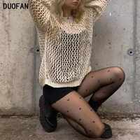 duofan y2k clothes hollow out knit pullovers crewneck tops fashion retro smock sweater casual fairycore chic crop elegant women