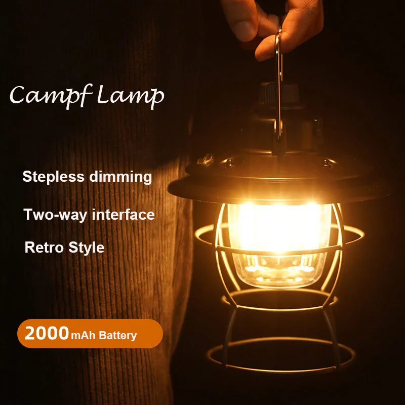 

USB Rechargeable Portable Light Outdoor Tent Retro Camping Lights LED 3-speed Dimming Multifunctional Power Bank Emergency Lamps