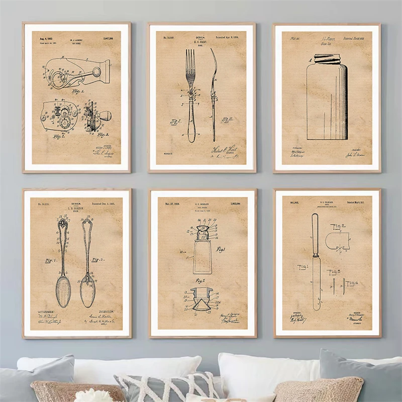 

Vintage Kitchen Appliance Photos Quality Canvas Art Wall Decor Poster Aesthetics Restaurant Cook Pastry Patent Prints Picture