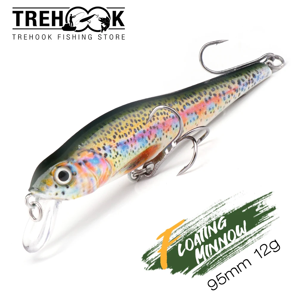 

TREHOOK 9.5cm 12g Floating Minnow Fishing Lures 3D Simulation Eyes Lifelike Skin Streamline Body