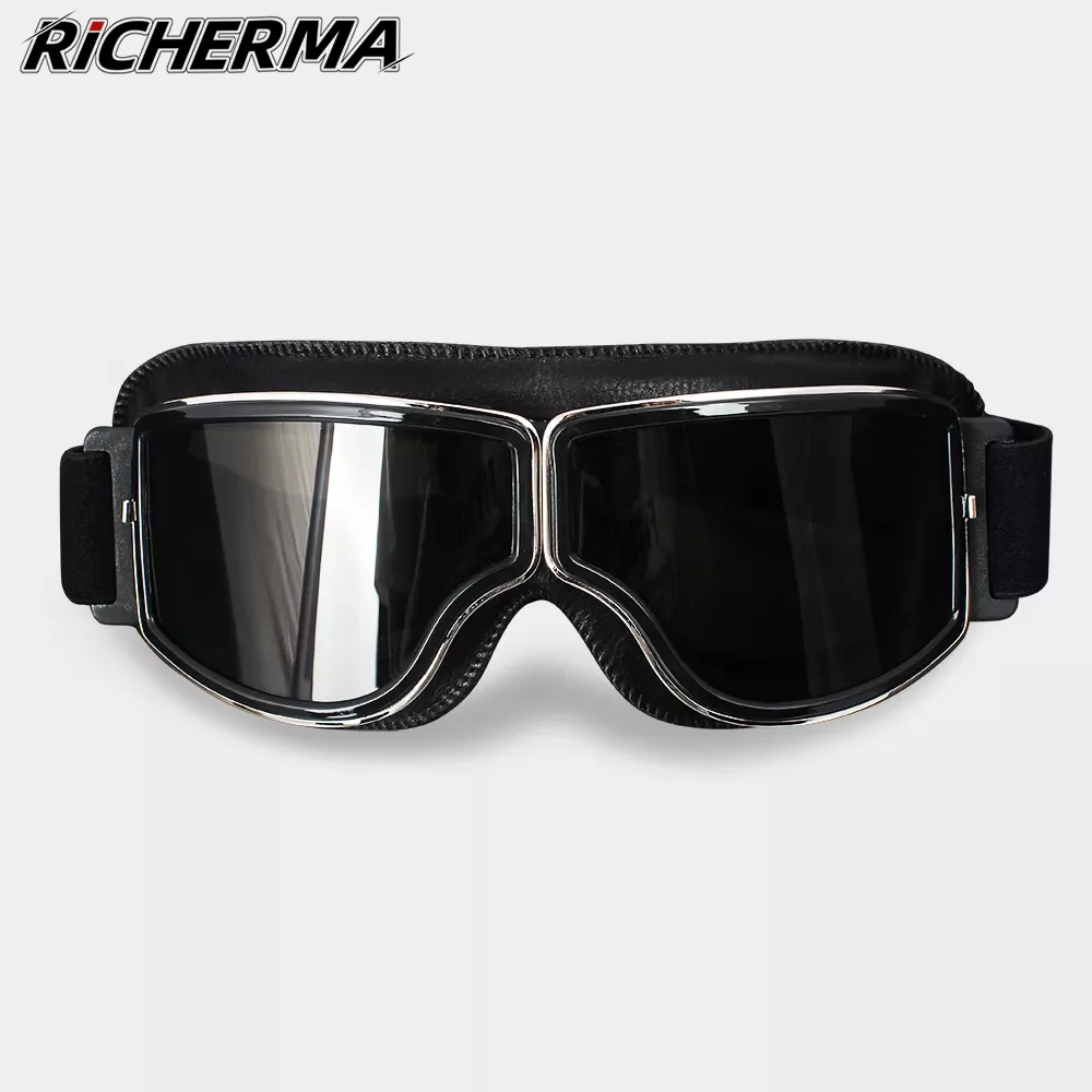 

NEW2023 Windproof Motorcycle Helmet Glasses Leather Safety Protective Anti-glare Goggles Motocross Cross-country Steampunk Glass