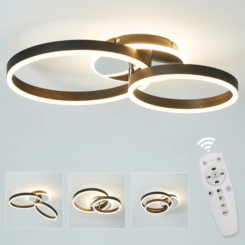 

Ceiling Lamp Aluminum Bedroom 2 Ring Lights Dimmable with Remote Control, Metal Acrylic Lampshade Ceiling Lamp White and Black