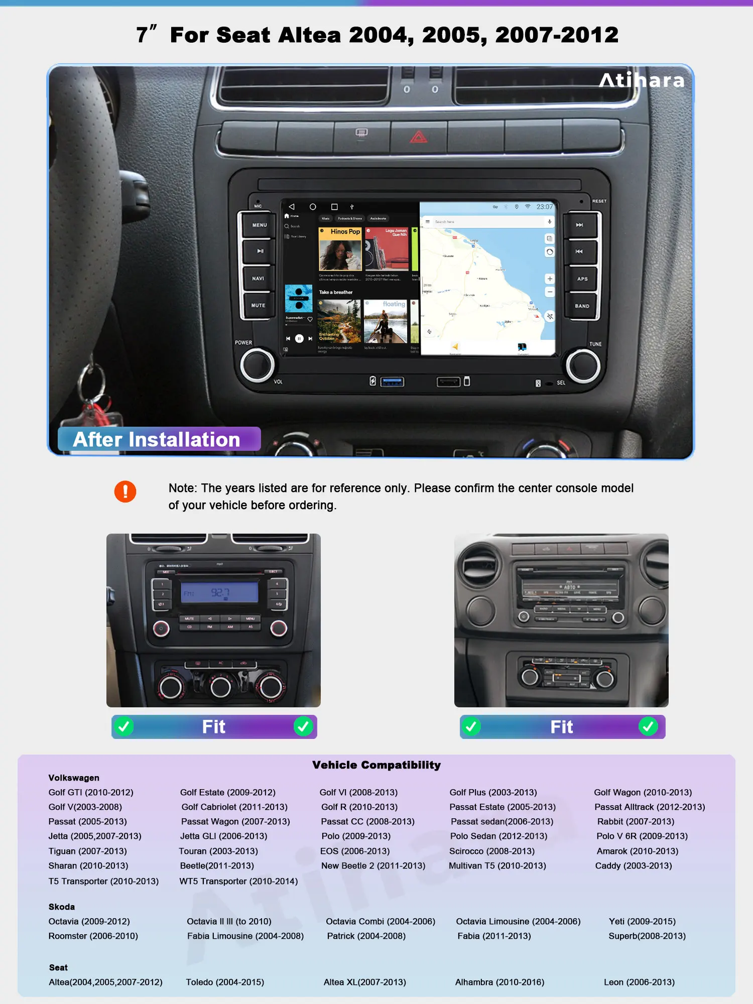 Atihara 7 &quotAndroid автомобильное радио для Seat Altea 2004 2005 2007-2012 2Din 4G + Wi-Fi GPS мультимедийный