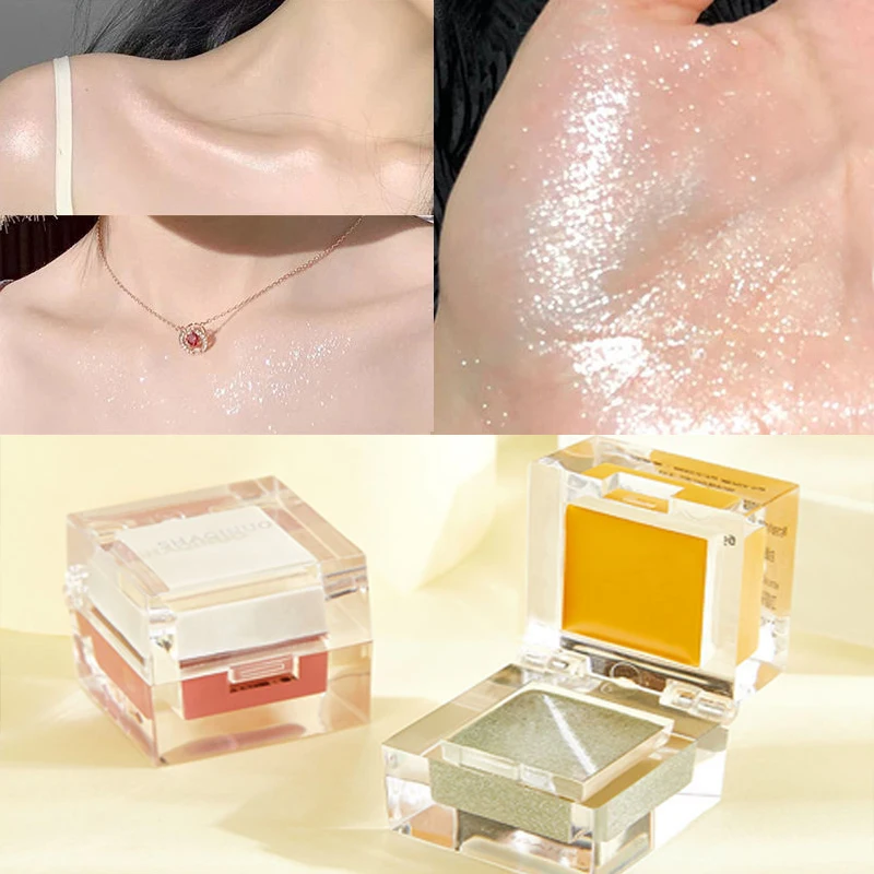 

Two-tone Crystal Glitter Shimmer Highlighter Mashed Potato Smooth High Gloss Lasting Blusher Face Contouring Brightening Powder