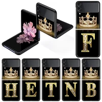 moviles phone case for samsung galaxy z flip 3 foldable trend black silicone z flip3 5g fold funda cover crown alphabet letter