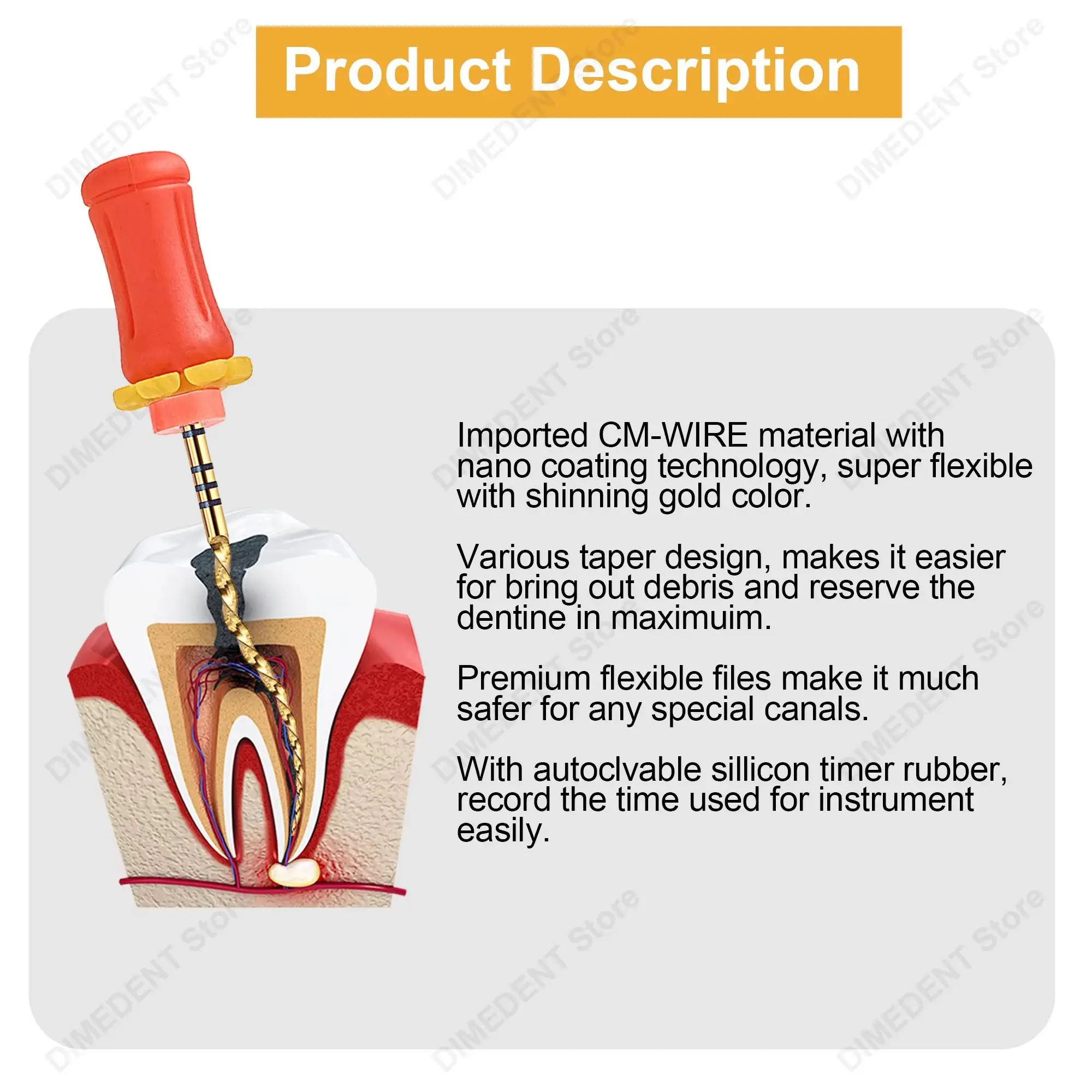 Фото Стоматологические файлы DIMEDENT Gold Pro для ручного использования, термоактивируемые роторные файлы SX-F5, 19/21/25/31 мм, инструменты для стоматологии, NiTi файлы для корневых каналов №5