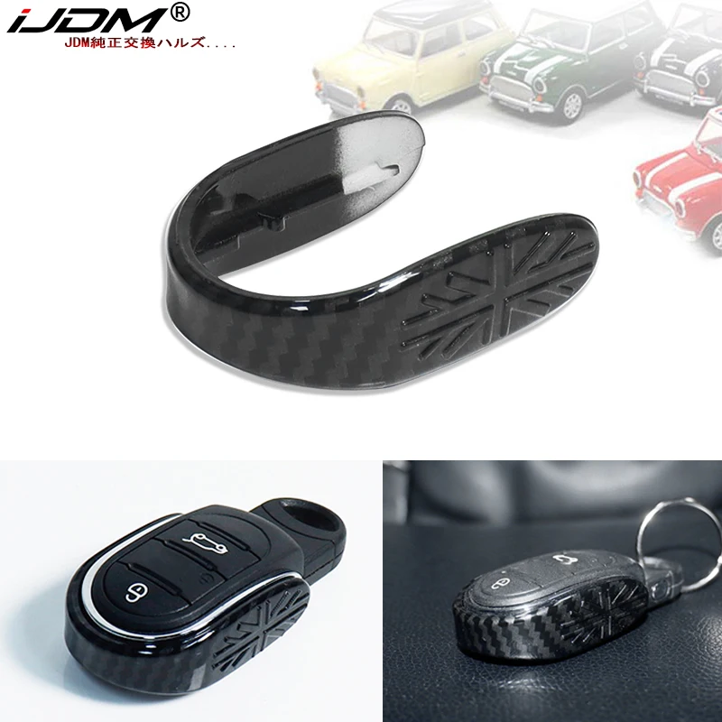 

iJDM Carbon Fiber Pattern Key Fob Shell Chain Union Jack Decoration for BMW Mini Cooper S JCW One D F54 F55 F56 F57 F60 ar Acce