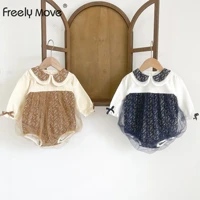 freely move newborn infant baby girls clothes long sleeve lace mesh peter pan collar bodysuit dress jumpsuit outfits clothing