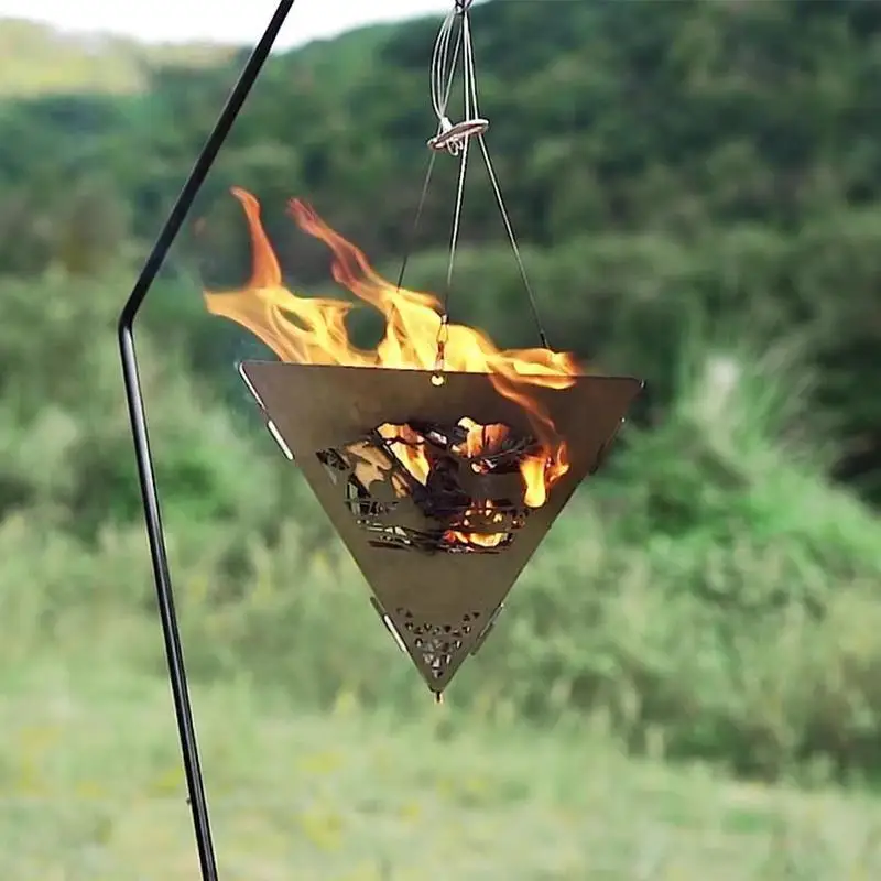 

Outdoor Triangular Bonfire Stove Portable Camp Steel Suspended Platform Wood Burning Stove For Picnic X6z9
