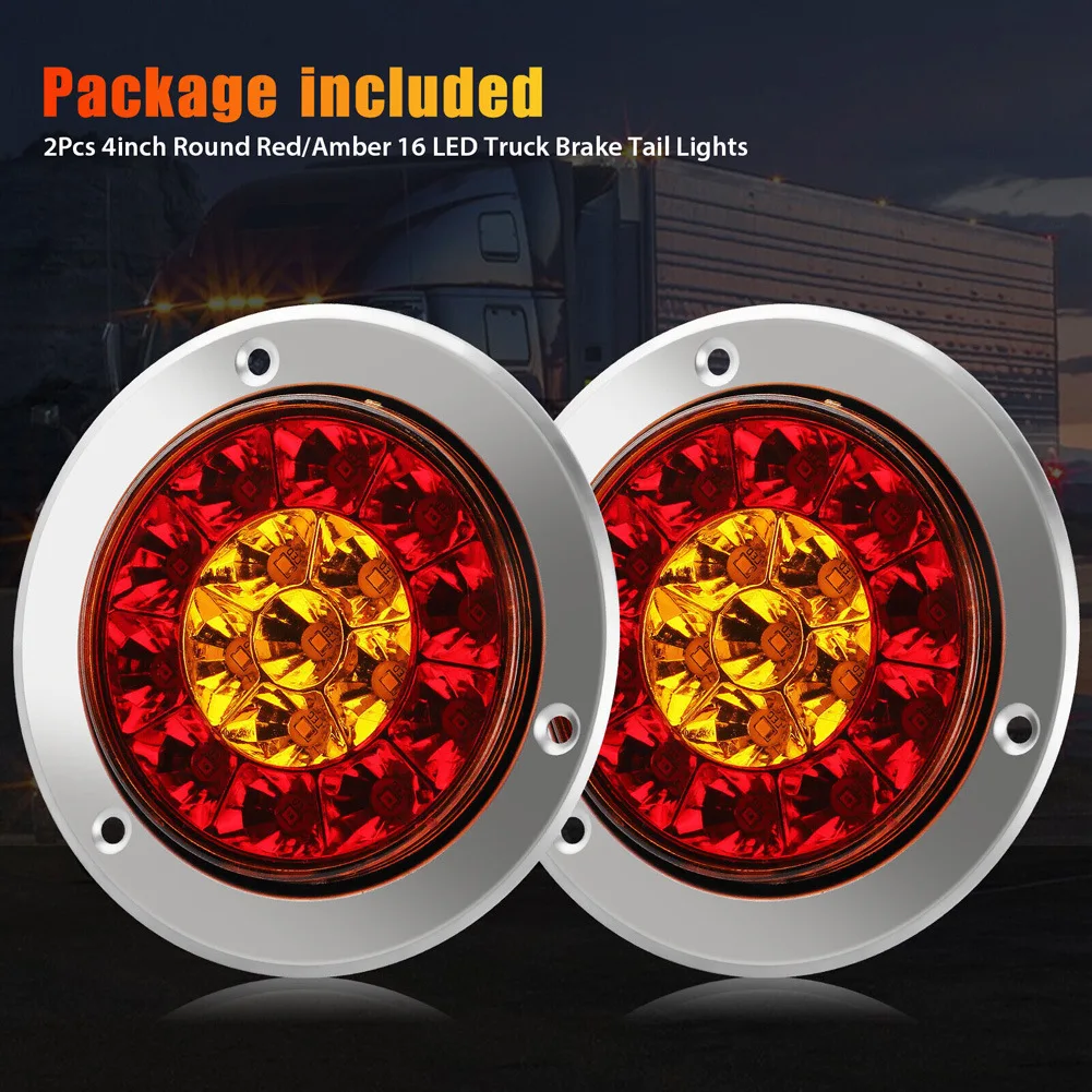 

2Pcs 12V 24V 16LED Rear Tail Light Trailer Truck Dual Color Single Light Road Driving Turn Signal Lamp LED Trailer Brake Lights