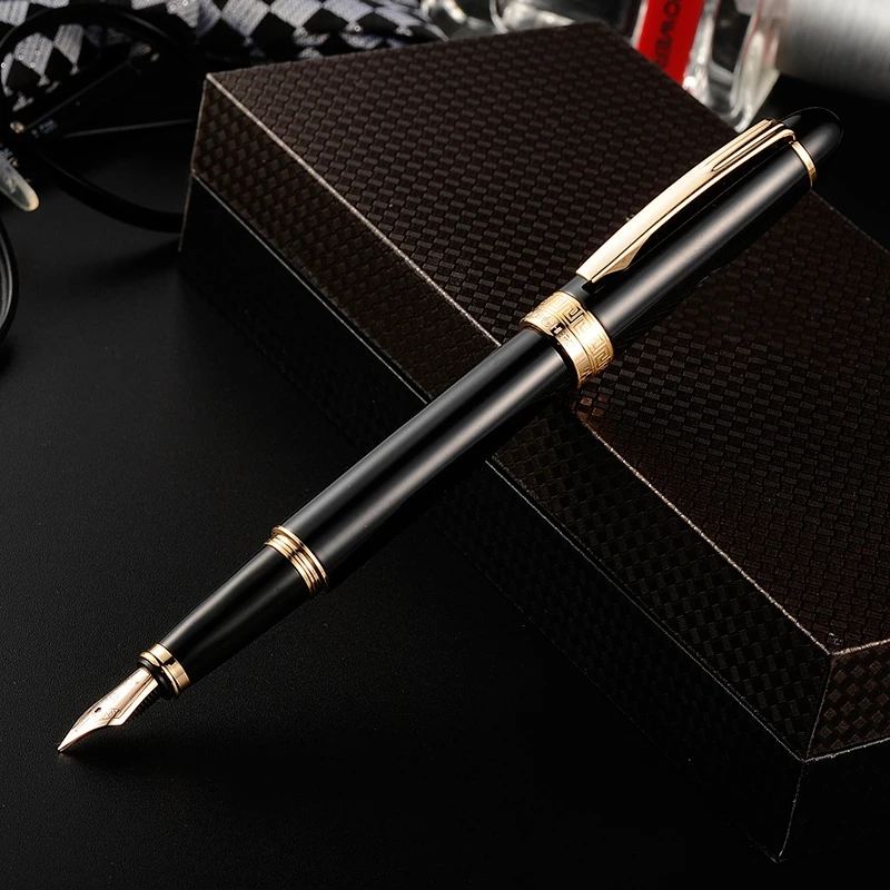 HERO H708 black Fountain Pen Retro Ink Pen Finance 10k Gold Nib Fine 0.5mm Business Office School Supplies Stationery