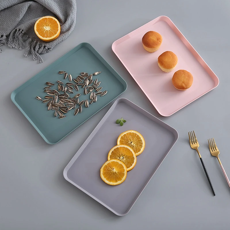 

3 Pcs Nordic Rectangular Tea Tray Plastic Storage Tray Home Kitchen Fruit Dessert Tray