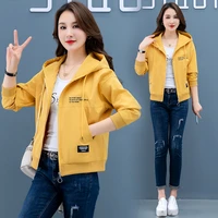 new 2022 fashion korean autumn hooded print jacket for women long sleeve loose jacket baseball short high quality coats overcoat