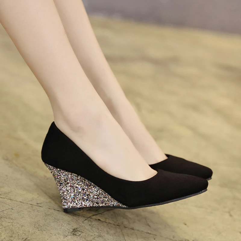 

Босоножки на танкетке с кристаллами, туфли-лодочки с острым носком, на шнуровке, универсальные сандалии, женские блестящие босоножки с украшением, 2023