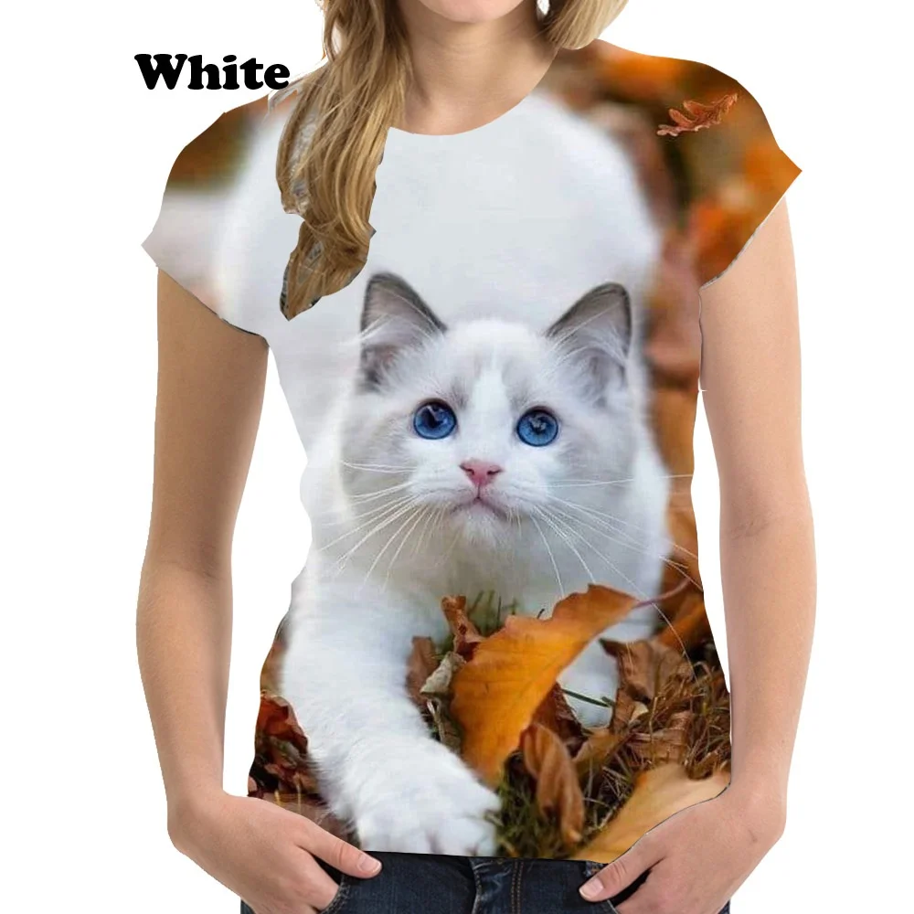

Женские футболки 2023, модные блузки, летние женские футболки с милым 3D-принтом кота, милые женские футболки для девочек, детские топы большог...