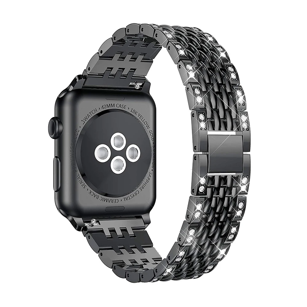 

Ремешок металлический для Apple Watch 6 5 4 SE 40 мм 44 мм 38 мм 42 мм, роскошный браслет из нержавеющей стали со стразами для iwatch Series 7 45 мм 41 мм