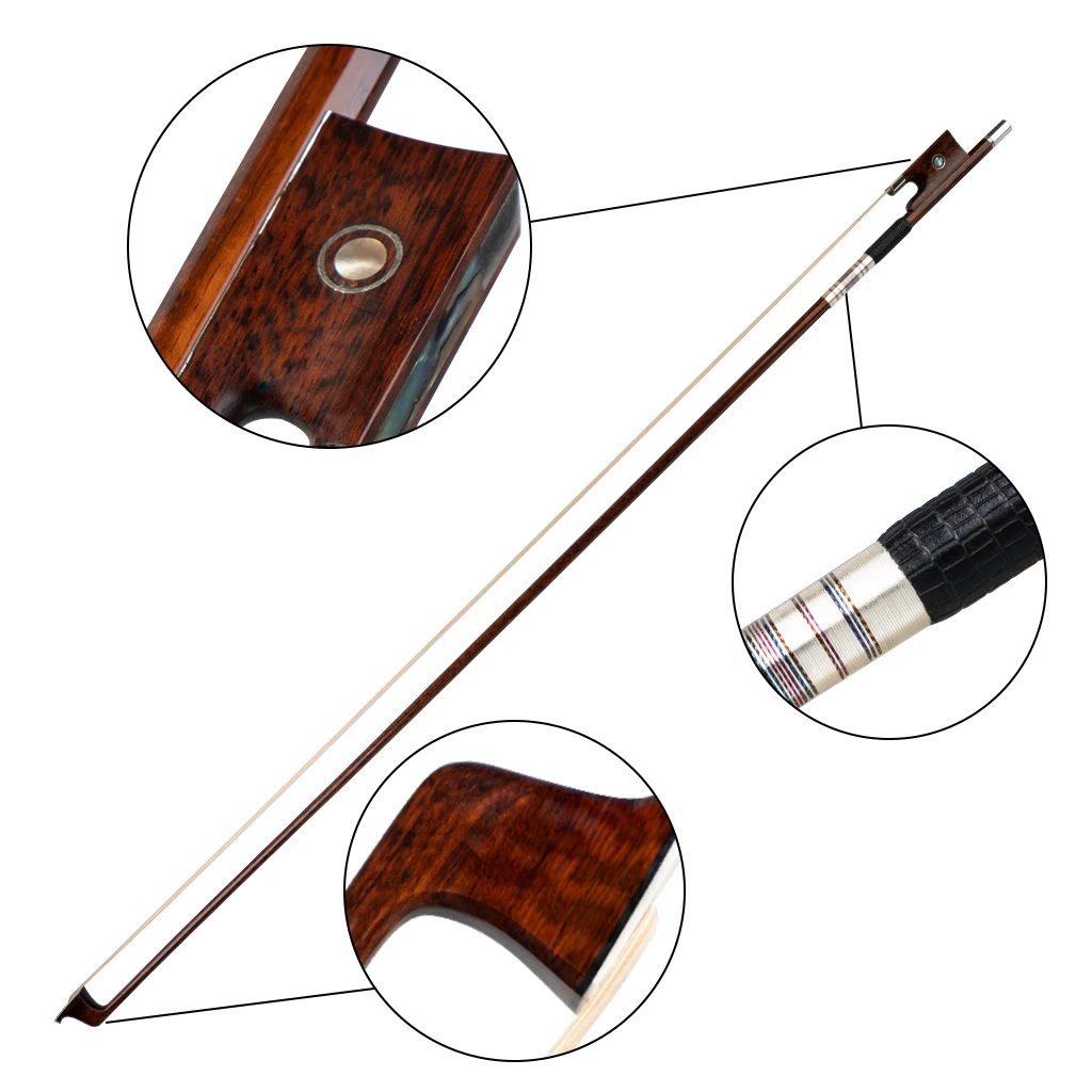 NAOMI Selected Snakewood Violin Bow 4/4 Fiddle Bow With Paris Eye Snakewood Frog Carved Craft Silver Accessories enlarge