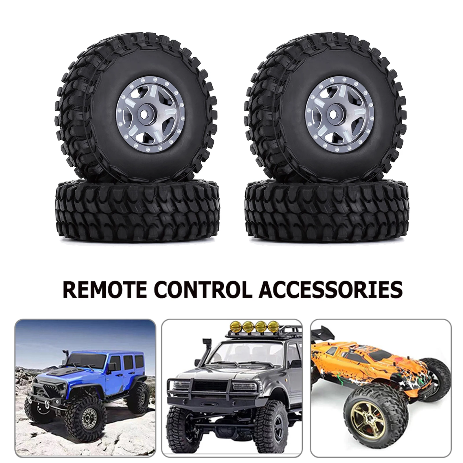 

4Pcs 1.0 inch Beadlock Wheel Rims Tires Set Patterned Tadpole Tires for 1/24 RC Crawler Car Remote Control Vehicle Accessory