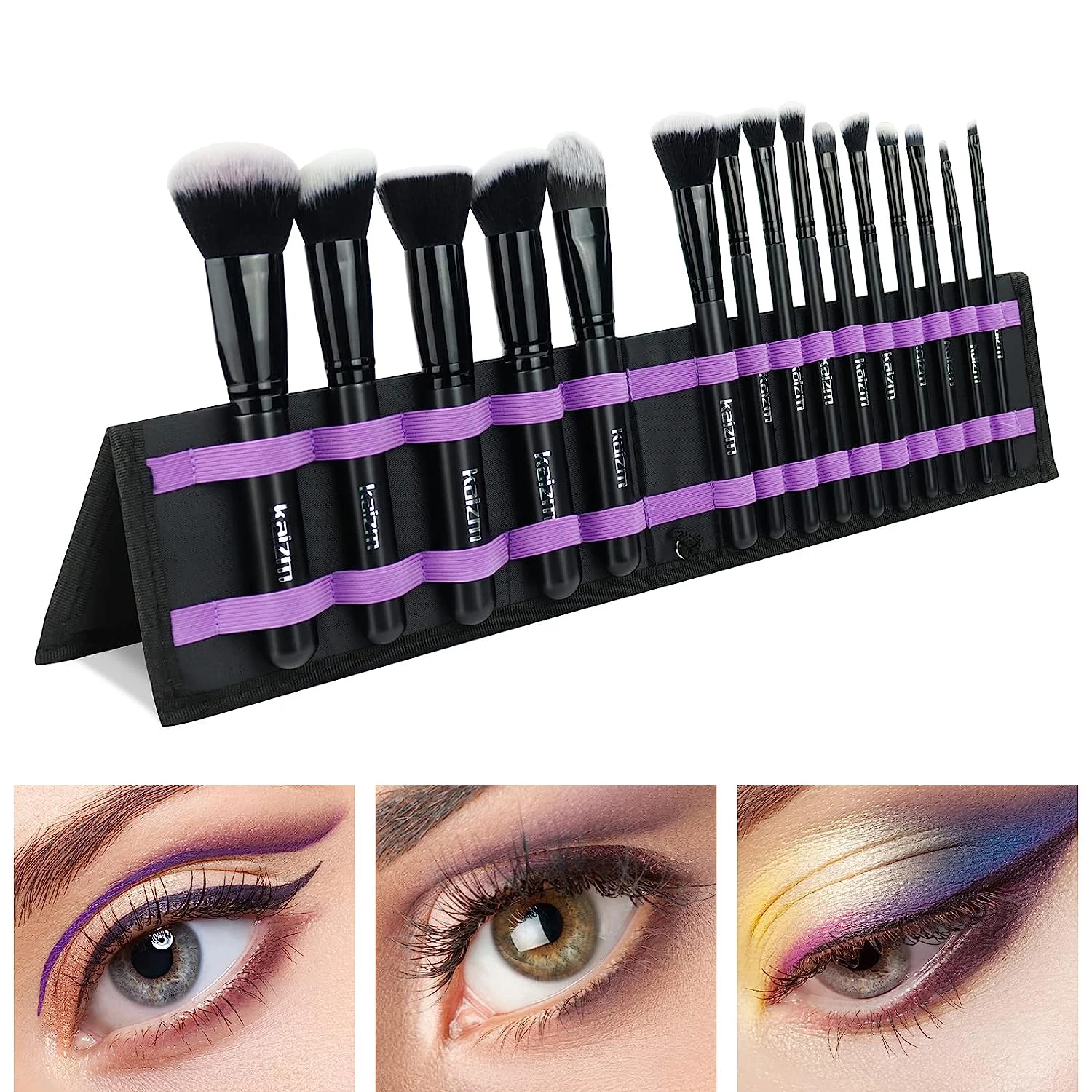 

Cosmetic Makeup Brushes Set Portable Foundation Brush Black Kabuki Eyeshadow Concealer Lash Blush Brush with Case