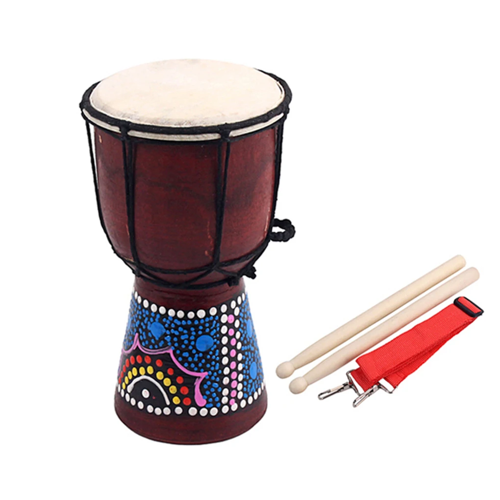 

Pattern Random Professional Colorful Djembe with Drumstick Belt Ethnic Style Wood Hand Drum 4 Inch Birthday Gift