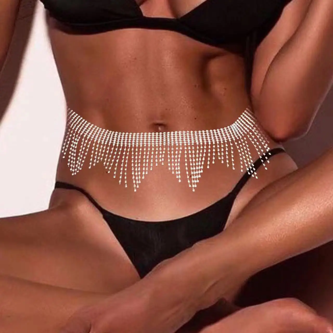

Fashion women shiny Rhinestone tassel waist chain luxury crystal beach sexy belly chain body chain party jewelry accessories