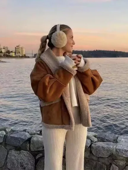 Уютные мягкие женские замшевые куртки из искусственного флиса High Street 100%