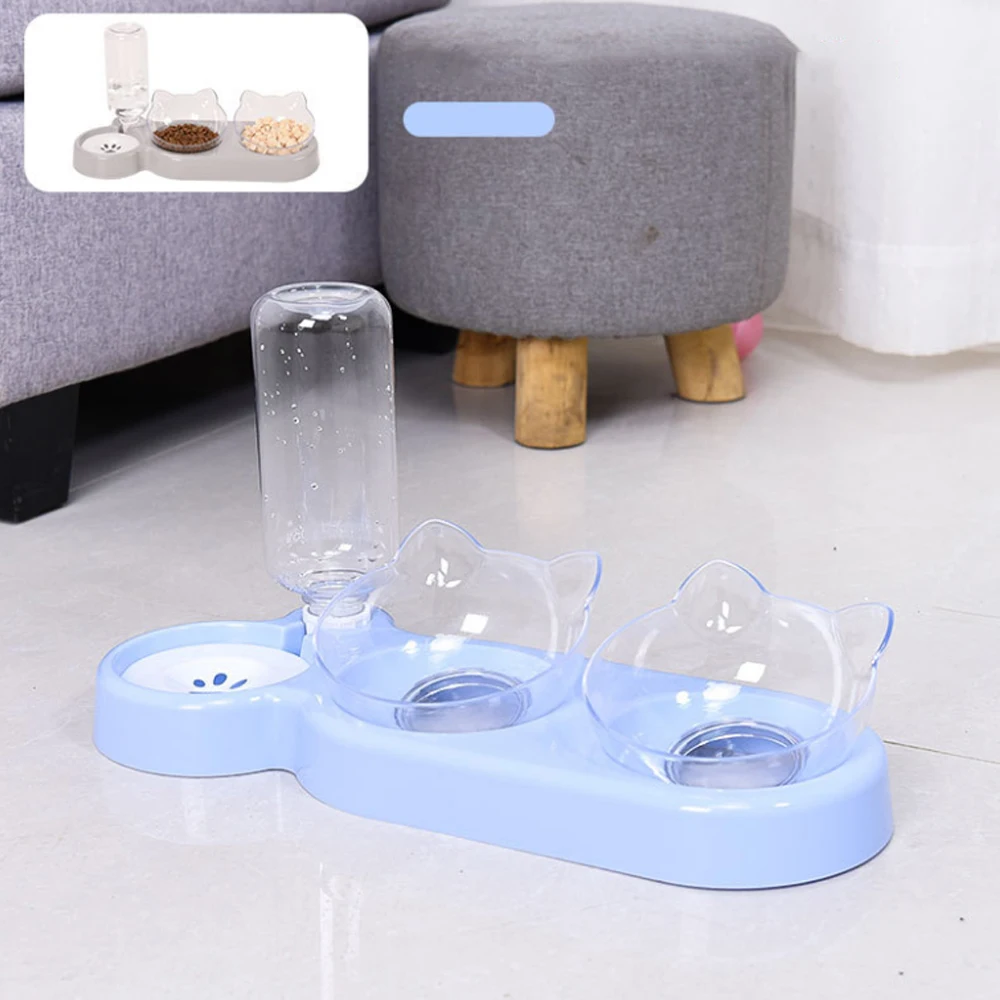 

Кормушка для домашних животных, двойная миска с защитой от опрокидывания, с питьевой водой, для кошек и собак