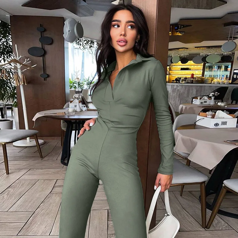 Female One Piece Jumpsuits Women Rompers Pure Color Casual Streetwear Overalls 2022 Winter Sporty Slim Fitness Jumpsuit