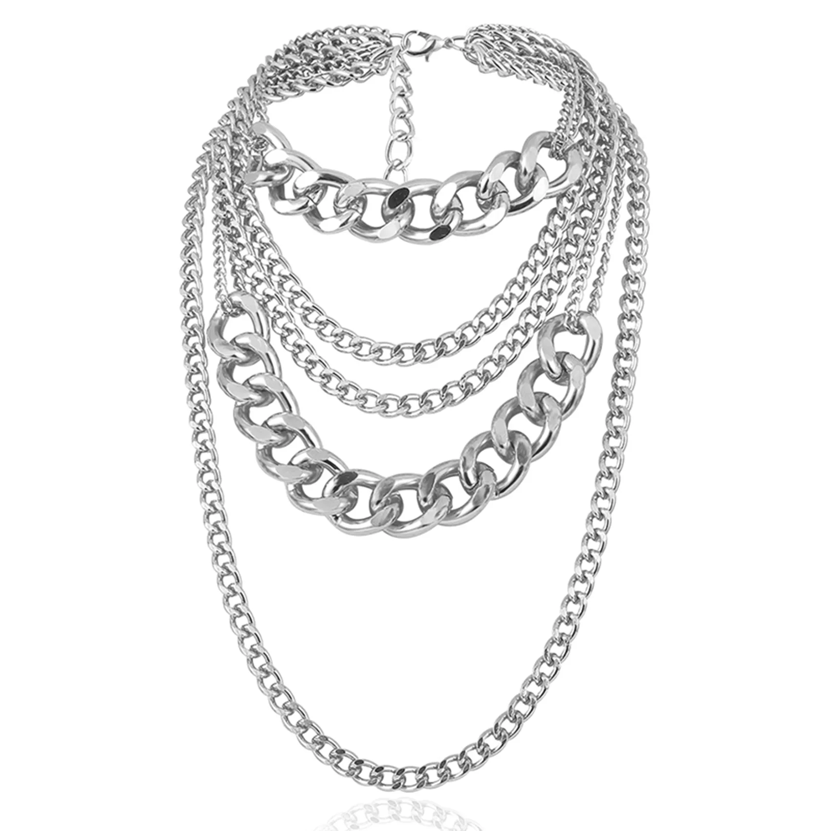 

Vintage Fashion Thick Chain Pendant Necklaces for Women Bohemian Metal Multi Necklace Jewelry Wholesale Silver Color