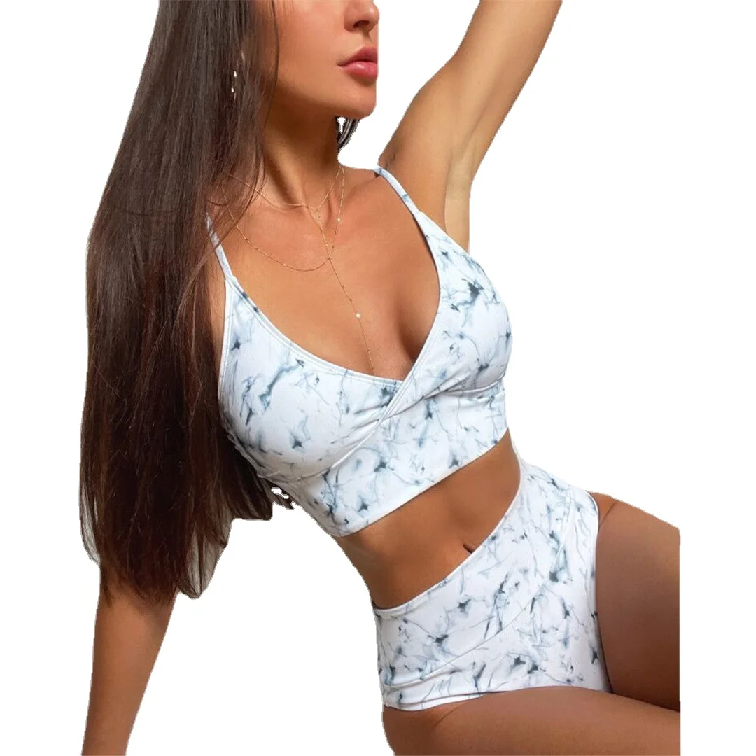 

Комплект бикини женский в рубчик, купальный костюм из двух предметов с узлом на спине, с завышенной талией, пляжная одежда для женщин