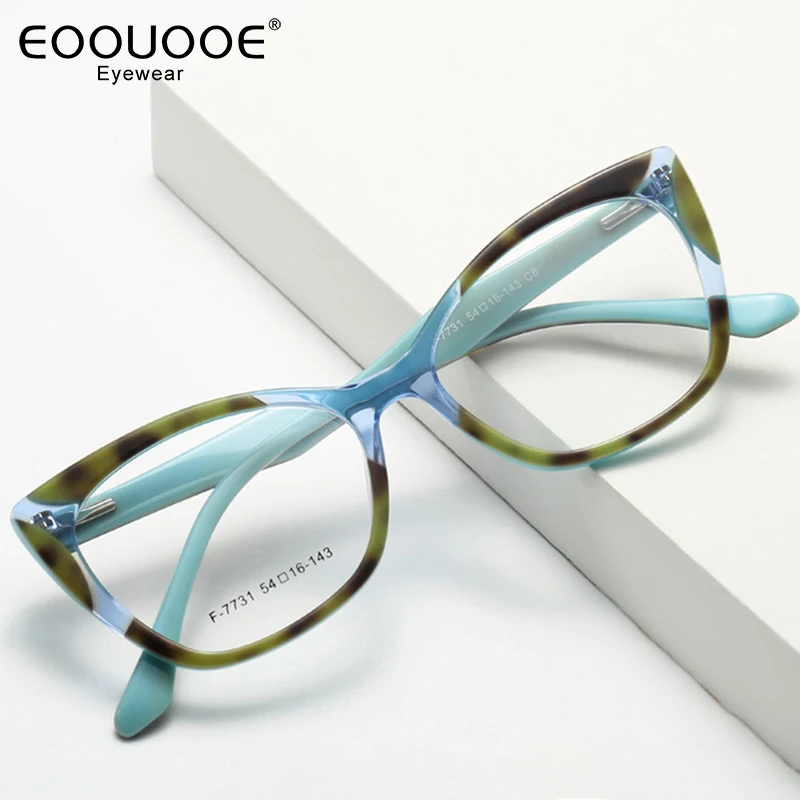 

54mm Women Cat Eyewear Acetate Color Block Design Myopia Hyperopia Eyeglasses Spring Optics Prescription Glasses