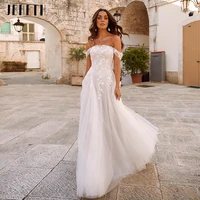 jeheth off the shoulder tulle a line wedding dress robe mariage lace appliques backless bridal gown vestido de noiva sweep train