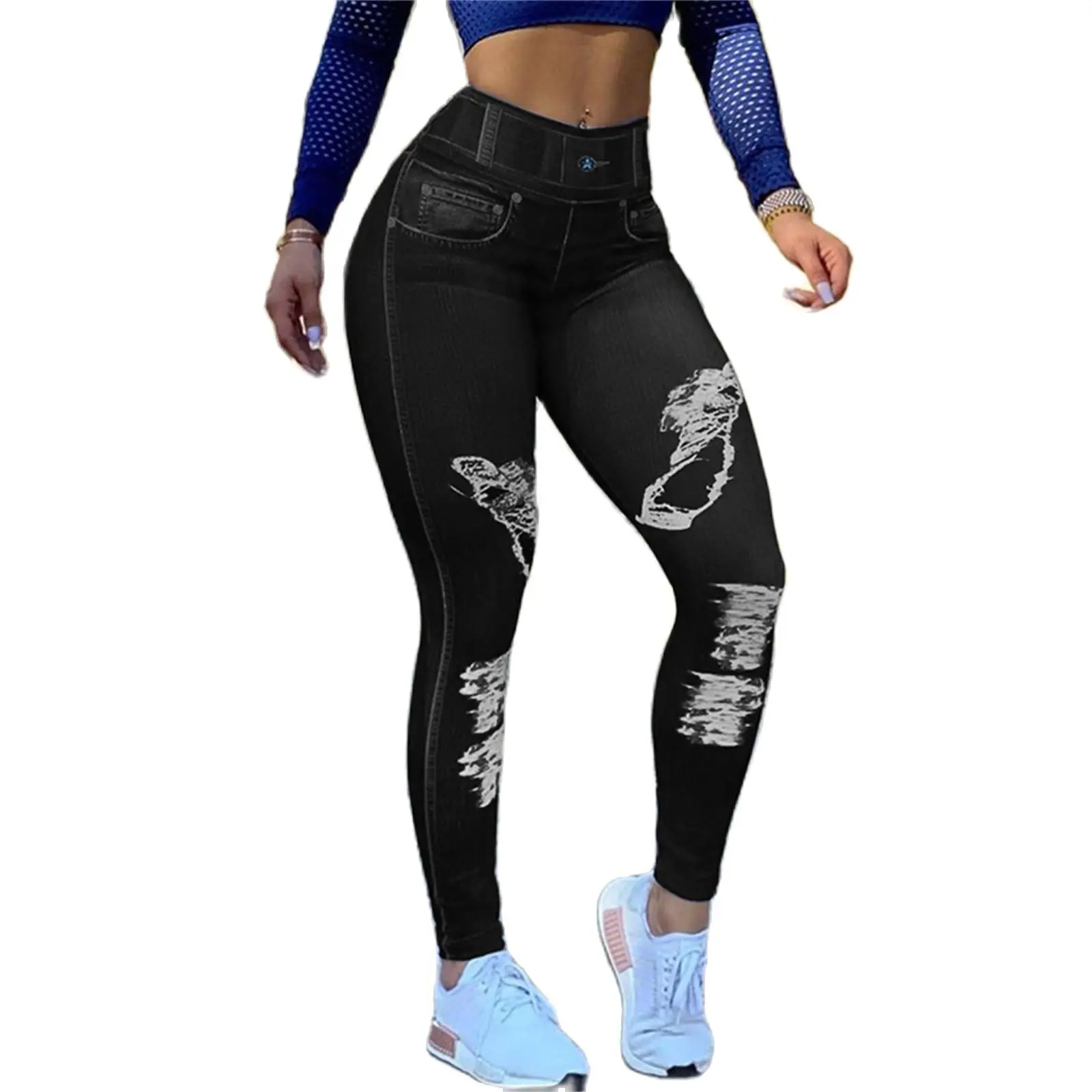 

Faux Denim Leggging Women Yoga Pants High Waist Sport Pants Women Gym Workout Fitness Pants Streetwear Casual Ladies Clothes