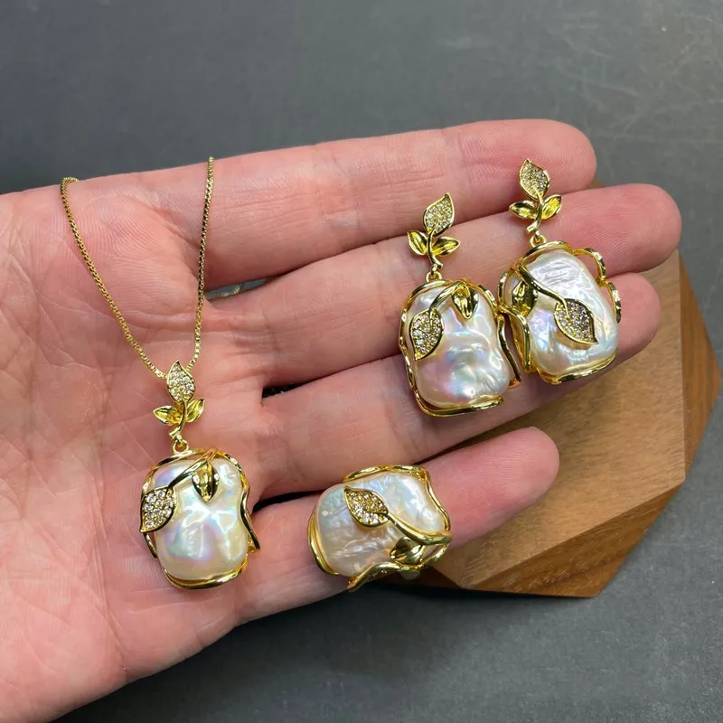 Один набор пресноводный жемчуг белый барокко Квадратный Кулон цепочка ожерелье