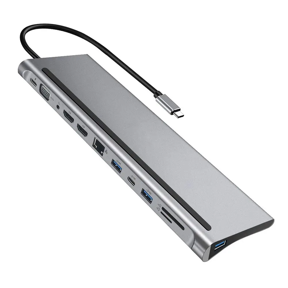 

12-In-1 Multiport 3.5mm Jack PD Charging USB 3.0 4K Dual HDMI USB Type-C Hub Rj45 Ethernet Docking Station For Laptop PC