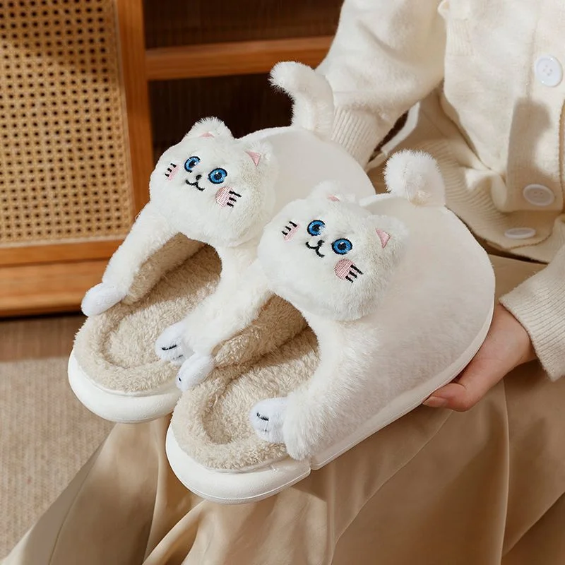 

Cute Cat Girl Women Slippers Winter Home Indoors Floor Slippers Shoes Furry Slippers for Women Winter Warm Cotton Slippers