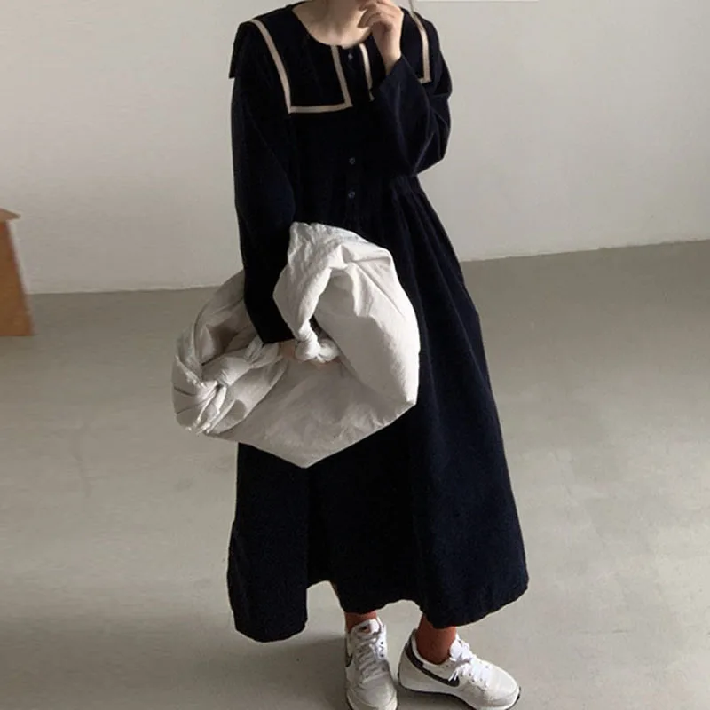 Женское вельветовое платье Kimotimo корейское шикарное осеннее с матросским