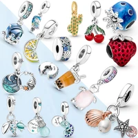 2022 new summer silver color asymmetrical cherry fruit dangle charm fit original brand bracelet diy women jewelry gift
