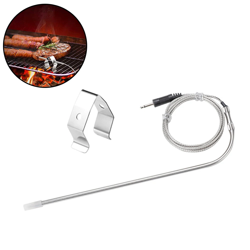

Grilling BBQ Cooking Thermometer Replacement Probe With Clip For All DC Port Stainless Steel Mesh Cable Probe Clips Replace New
