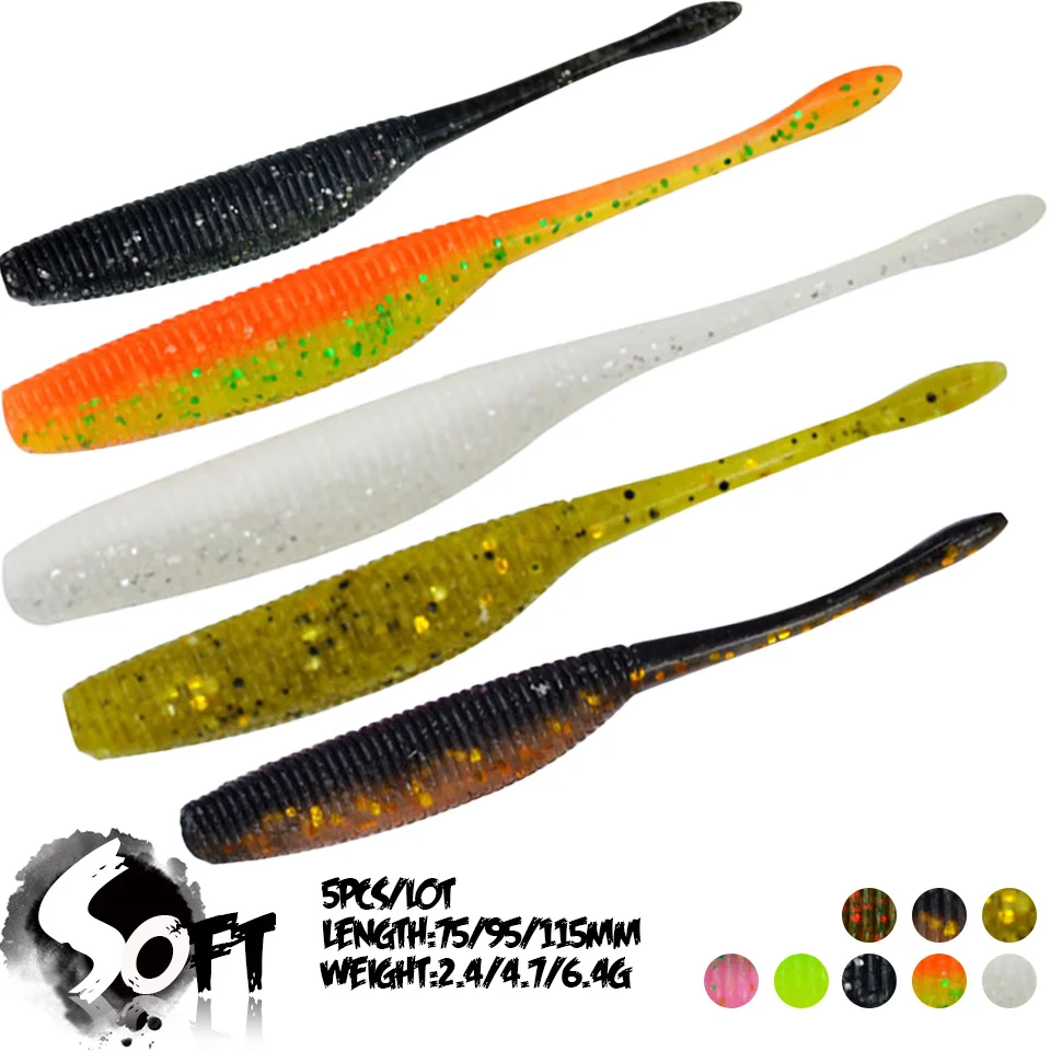 

Искусственная Мягкая приманка 5 шт./лот 75 мм/95 мм/115 мм, пластиковая бионическая плавающая приманка с прямым хвостом, мягкая рыболовная прима...
