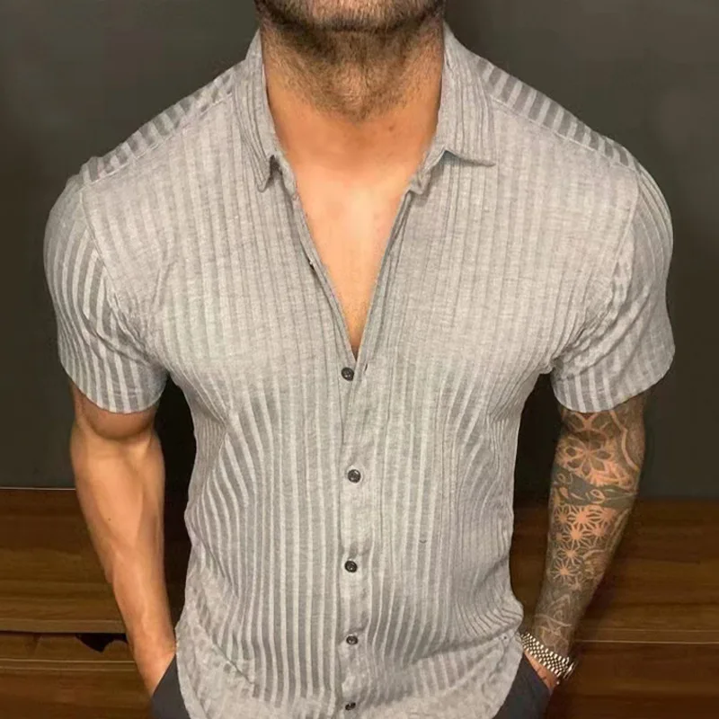 Lapel Thin Hawaiian Shirt Mercerized Men's Short Sleeve Shirt