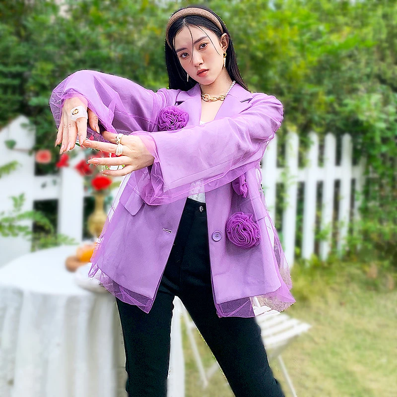 Женский дизайнерский блейзер с аппликацией, элегантный пиджак из сетчатой ткани с розами, модель SL238 на осень и зиму, 2022