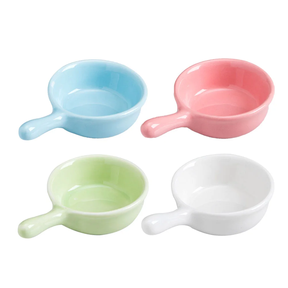 

4cps Seasoning Dishes Single Handle Ceramic Flavor Dish Dip Bowls Vinegar Plate for Restaurant Kitchen